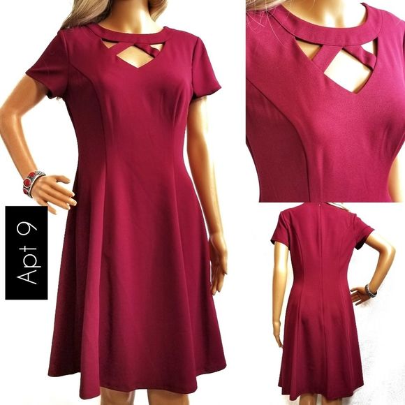 APT 9 Cutwork Fit and Flare Dress short sleeves - Picture 1 of 7
